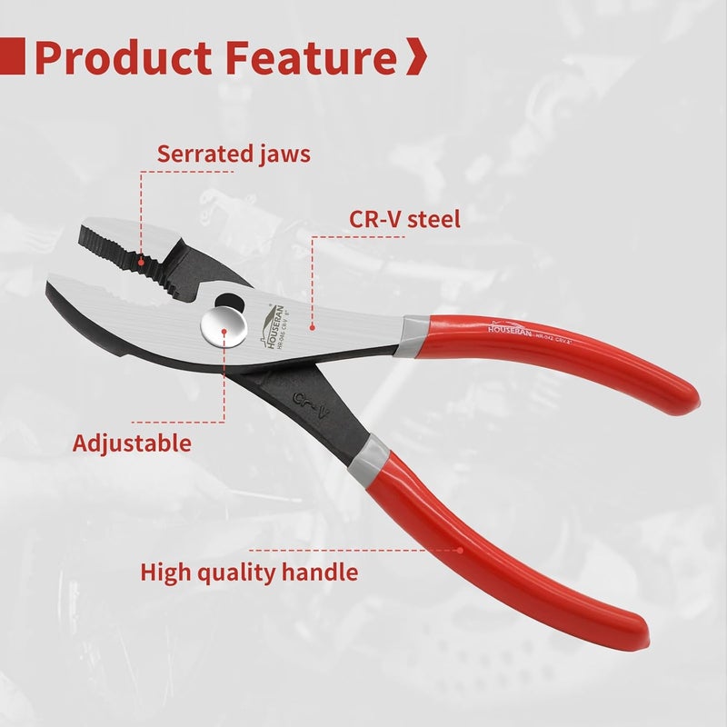 HOUSERAN 8-In and 10-In 2 PCS Slip Joint Pliers, Small Pliers with Non Slip Handle, High Carbon Steel, 8 Inch Grip Pliers for Tightening, Loosening and Gripping Nuts and Bolts - Image 3